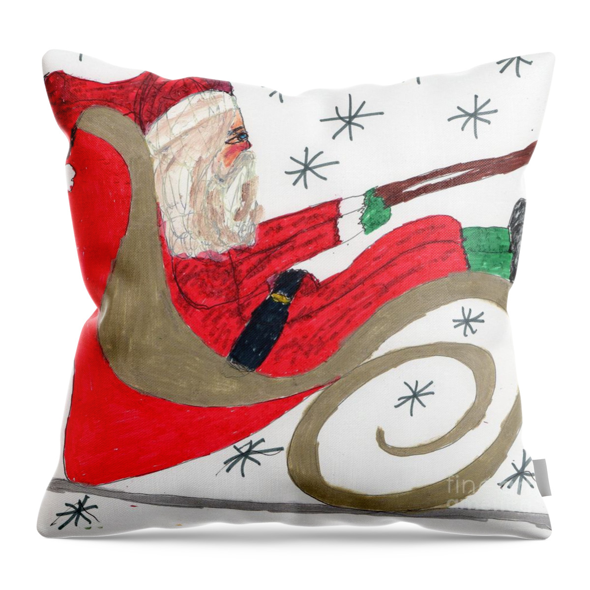 Santa In Sleigh Throw Pillow featuring the mixed media Dashing Through The Snow by Elinor Helen Rakowski