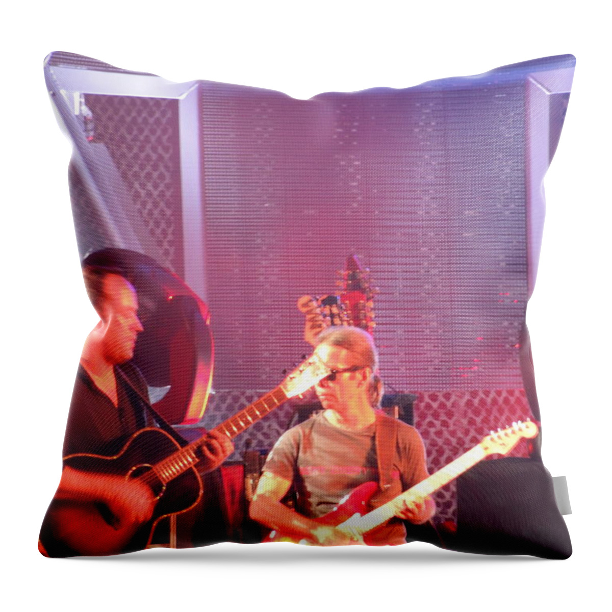 Guitar Playing Throw Pillow featuring the photograph Dave and Tim jam on the guitar by Aaron Martens