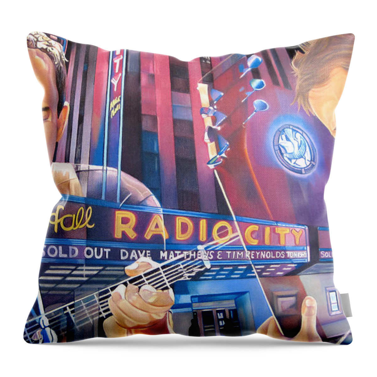Dave Matthews Throw Pillow featuring the drawing Dave Matthews and Tim Reynolds Live at Radio City by Joshua Morton