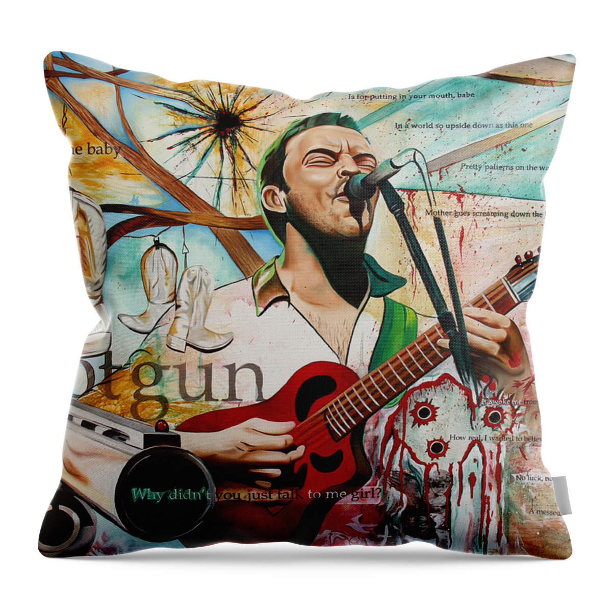Dave Matthews Throw Pillow featuring the painting Dave Matthews-Shotgun by Joshua Morton