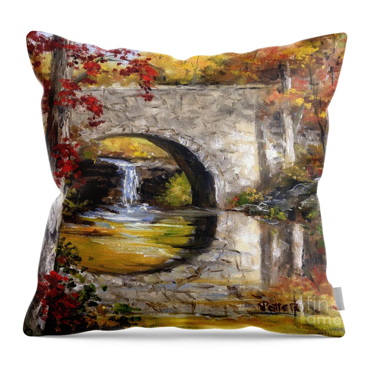 Arkansas Landscapes Throw Pillow featuring the painting Davies Bridge November by Virginia Potter