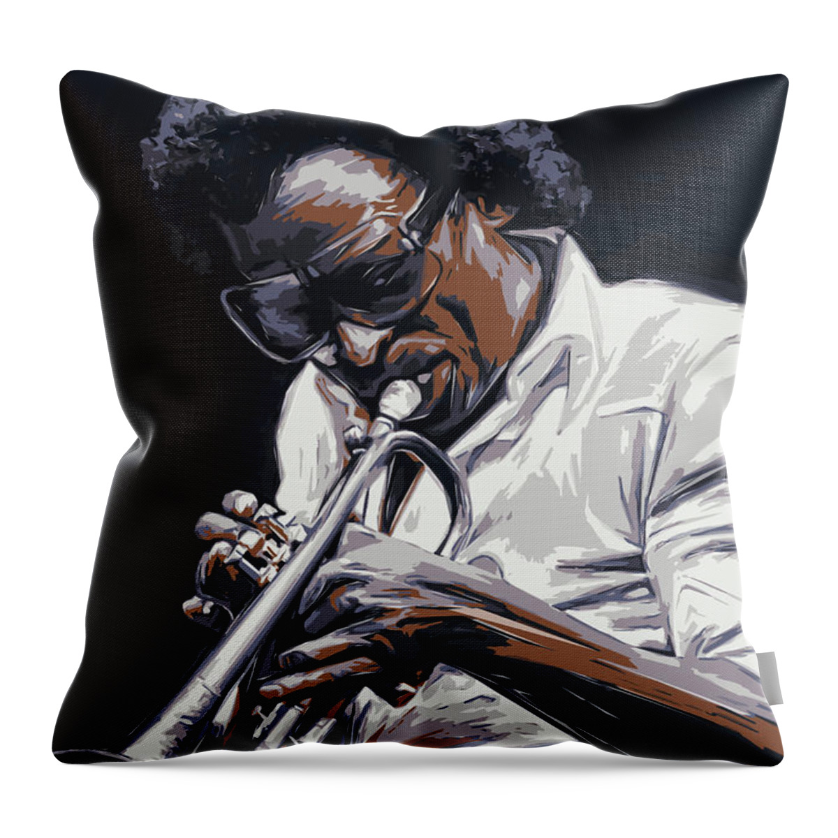 Trumpet Throw Pillow featuring the painting Davis by Andrzej Szczerski