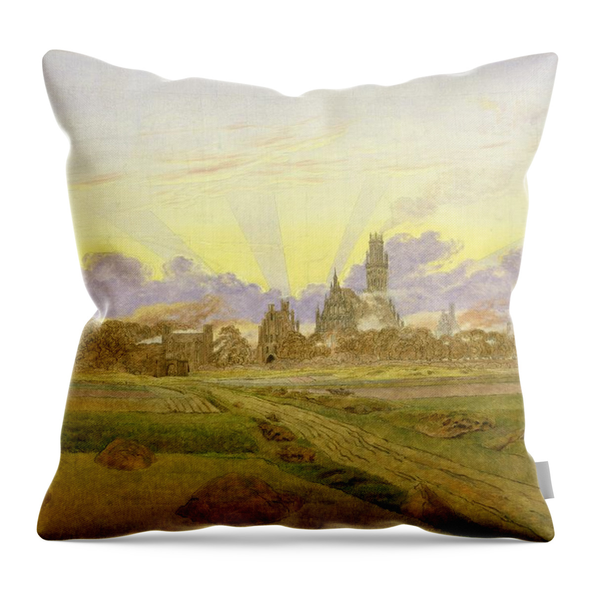 Landscape Throw Pillow featuring the painting Dawn at Neubrandenburg by Caspar David Friedrich