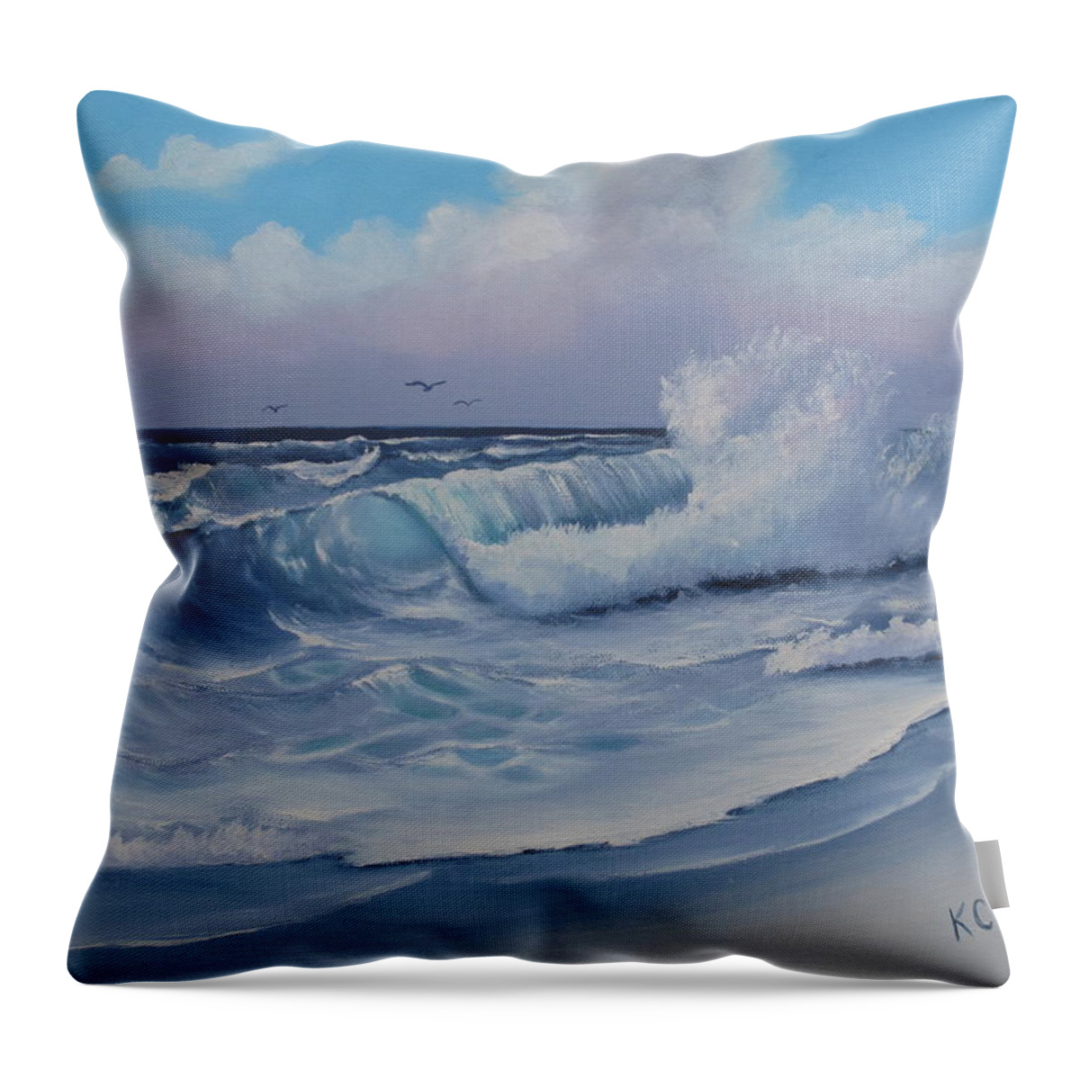Seascape Throw Pillow featuring the painting Day at the Beach by Kathie Camara
