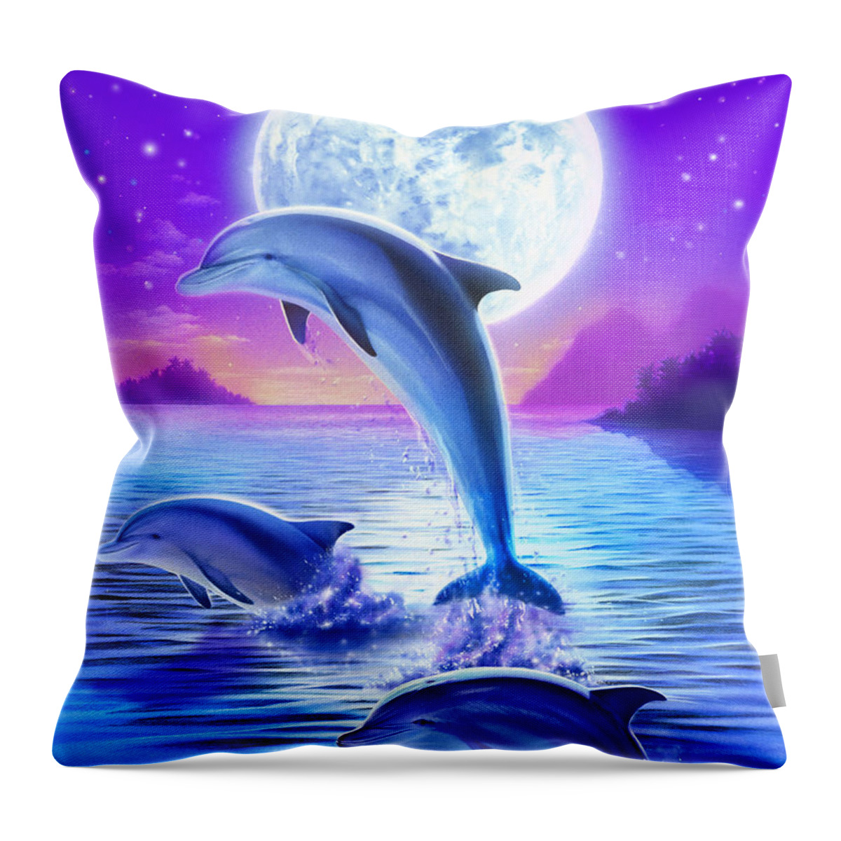 Robin Koni Throw Pillow featuring the digital art Day of the Dolphin by MGL Meiklejohn Graphics Licensing