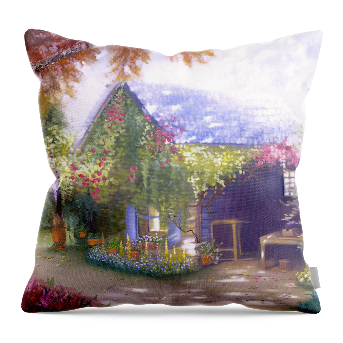 Daylesford Cottage Throw Pillow featuring the painting Daylesford Cottage by Melissa Herrin