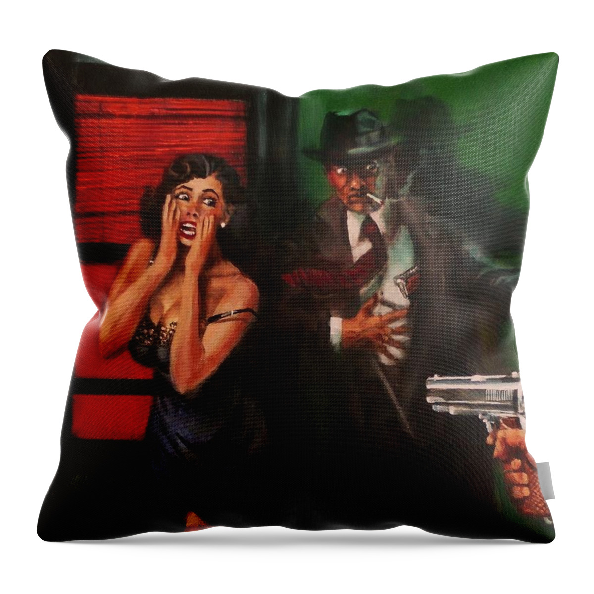  Art Noir Throw Pillow featuring the painting Deadly Surprise by Tom Shropshire
