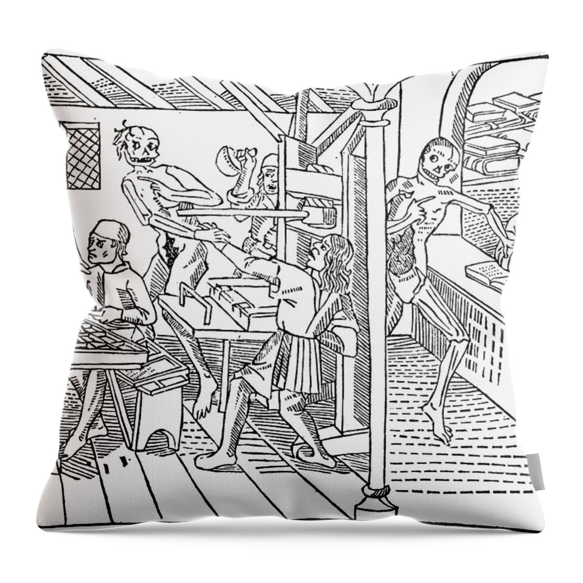 1499 Throw Pillow featuring the painting Death And The Printers by Granger