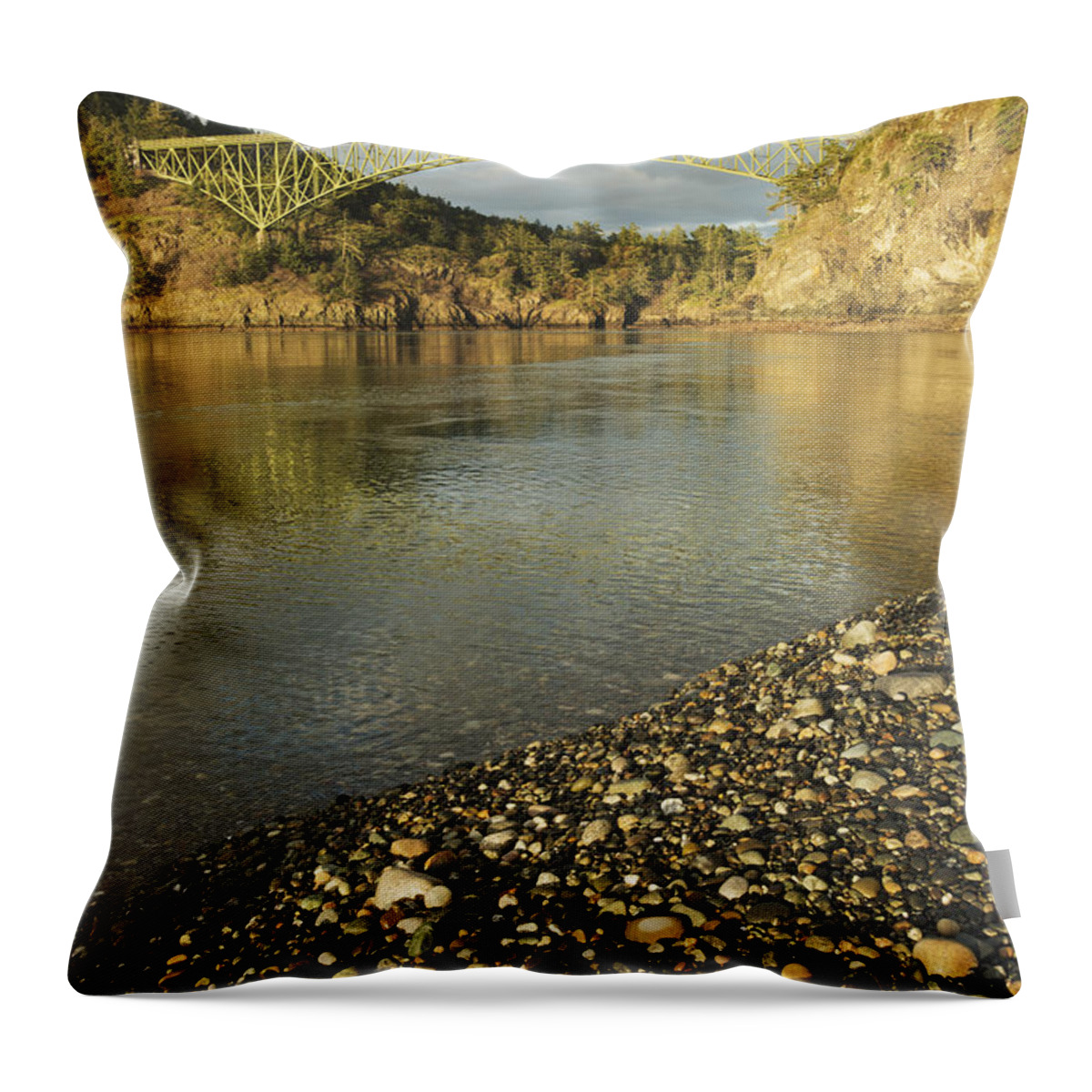 Feb0514 Throw Pillow featuring the photograph Deception Pass Bridge Whidbey Isl by Kevin Schafer