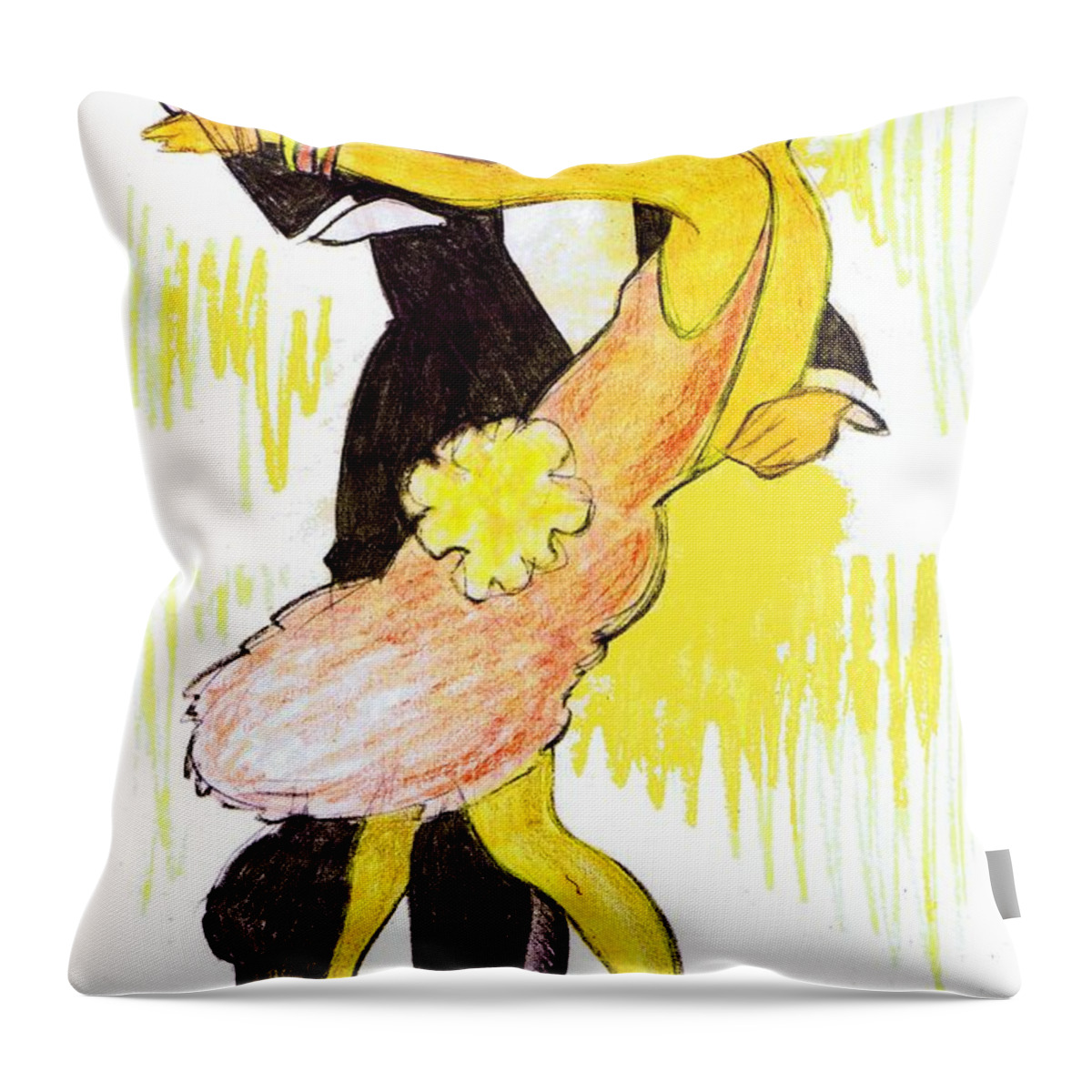Nostalgia Throw Pillow featuring the drawing Deco Dancers by Mel Thompson