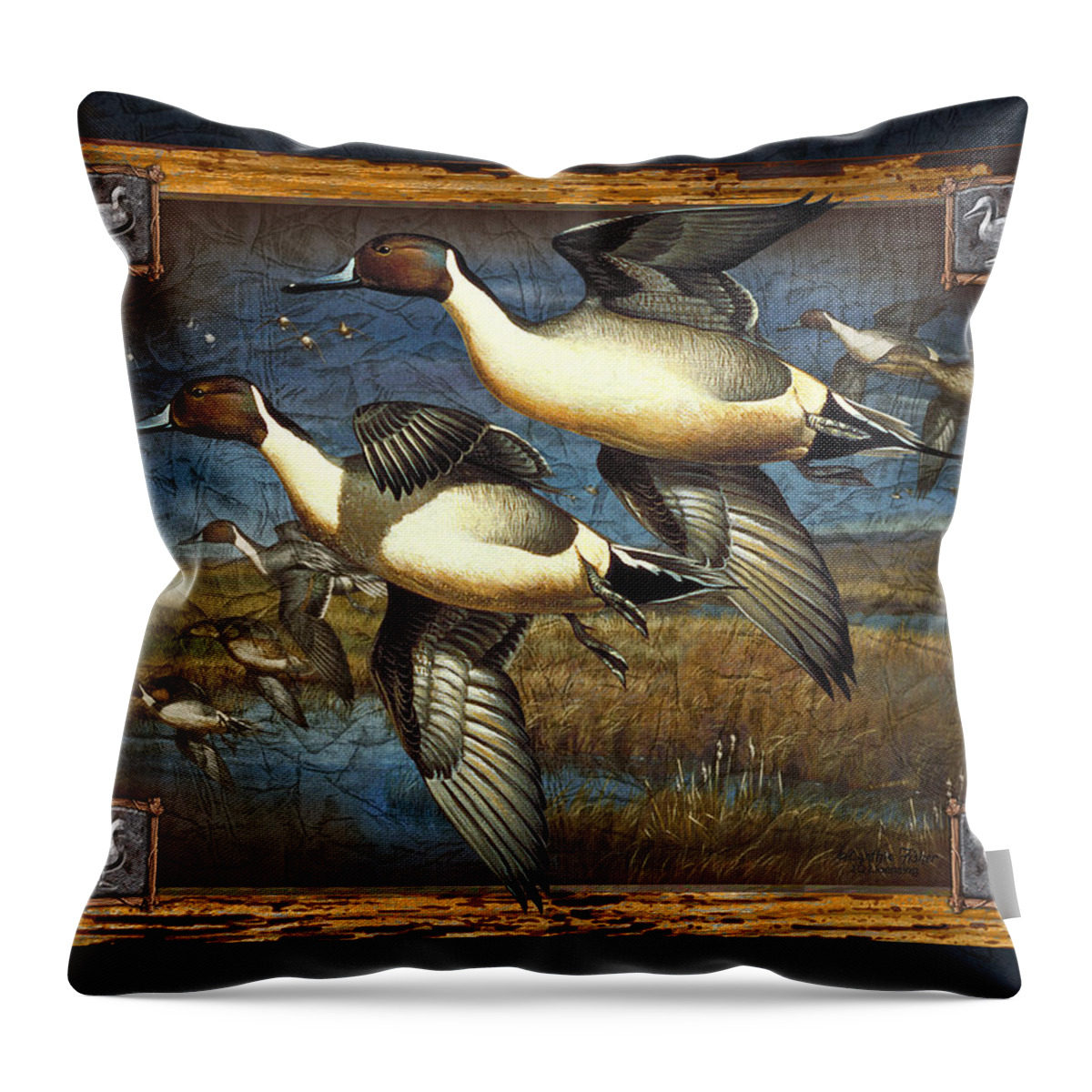 Cynthie Fisher Throw Pillow featuring the painting Deco Pintail Ducks by JQ Licensing