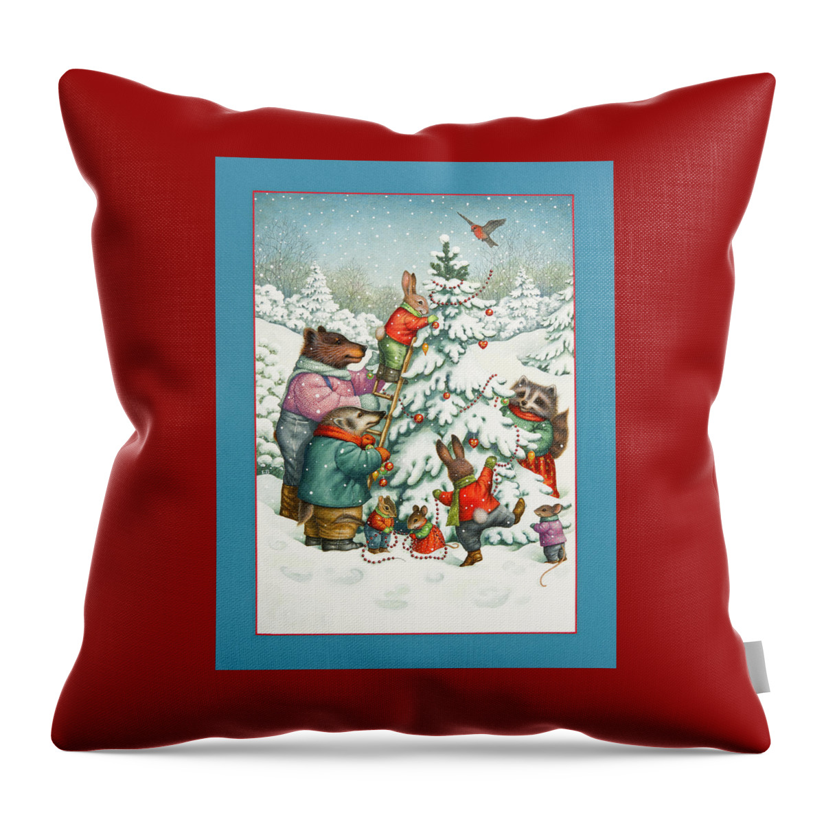 Christmas Throw Pillow featuring the painting Decorating the Tree by Lynn Bywaters