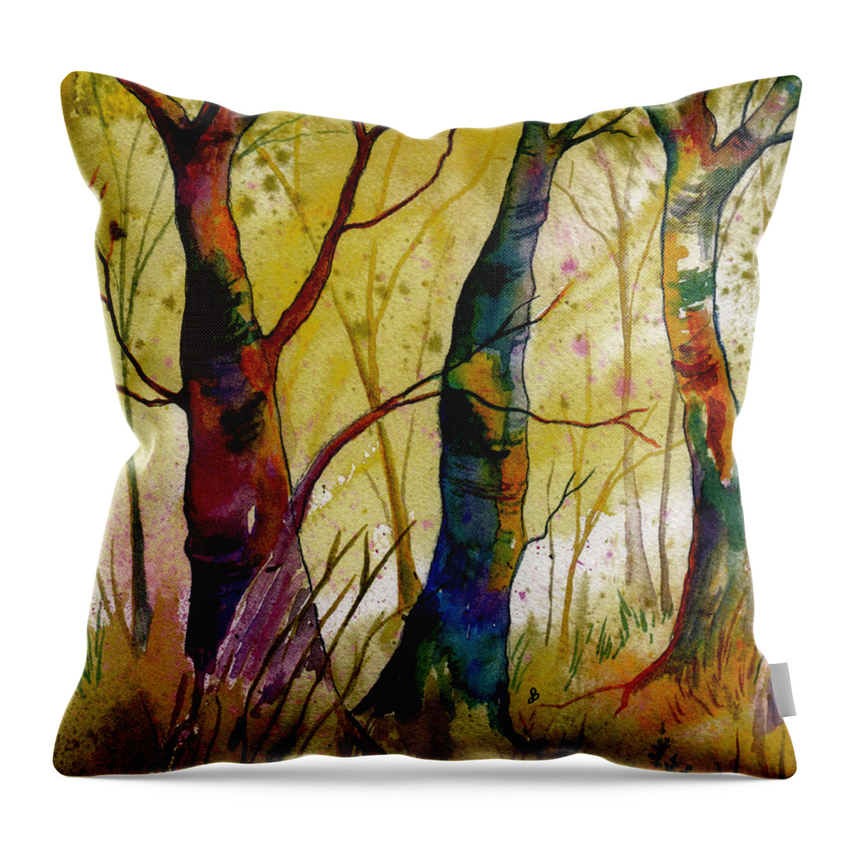 Landscape Throw Pillow featuring the painting Deep In The Woods by Brenda Owen
