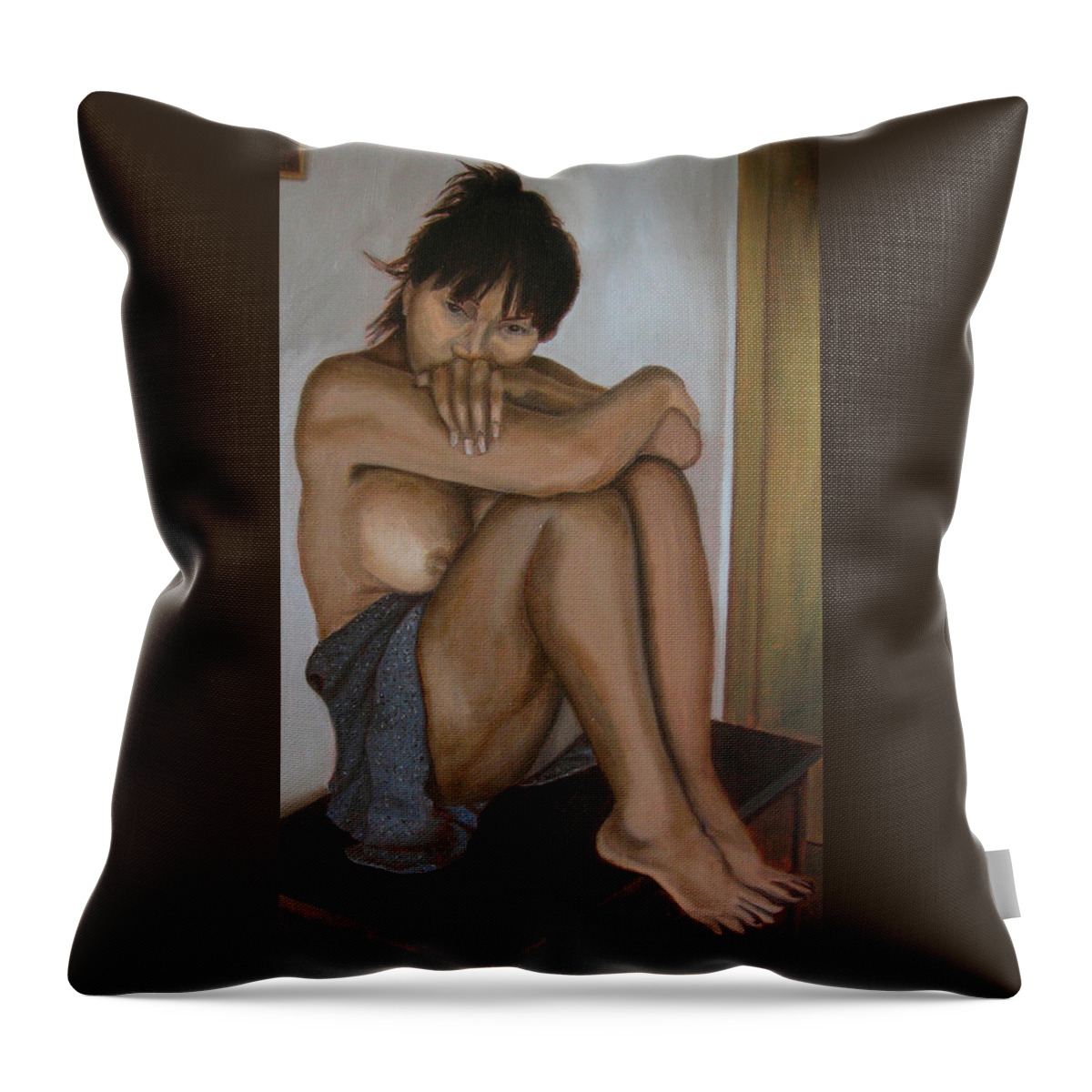 Figure Throw Pillow featuring the painting Deep in thought by Thu Nguyen
