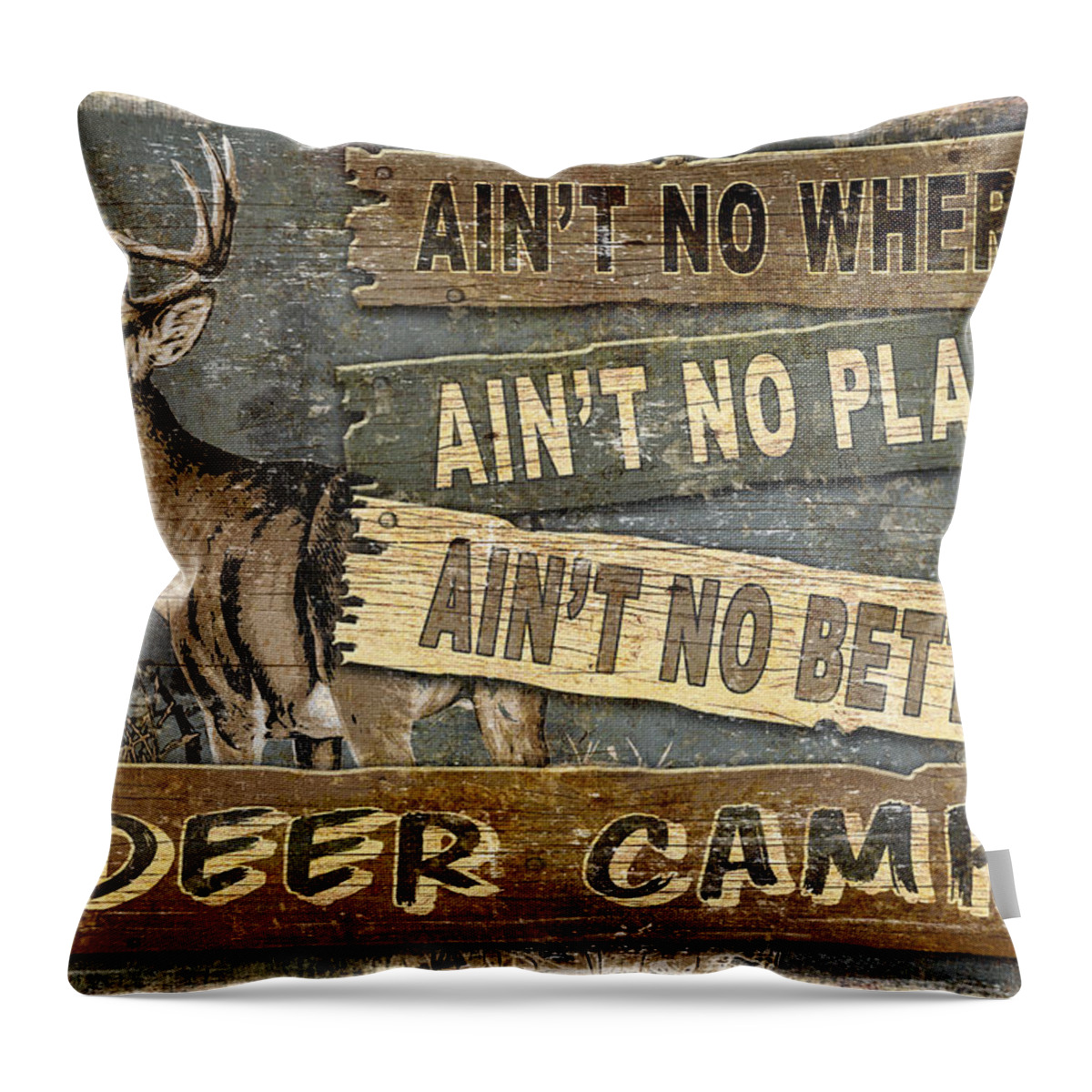 Don Day Throw Pillow featuring the painting Deer Camp by JQ Licensing