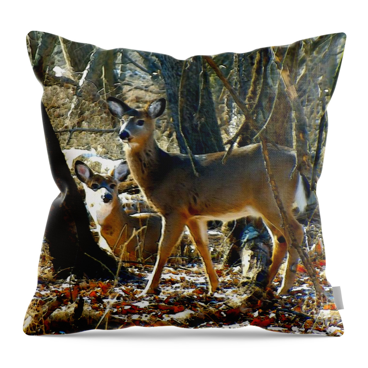 Deer Friends Throw Pillow featuring the photograph Deer Friends by Robyn King