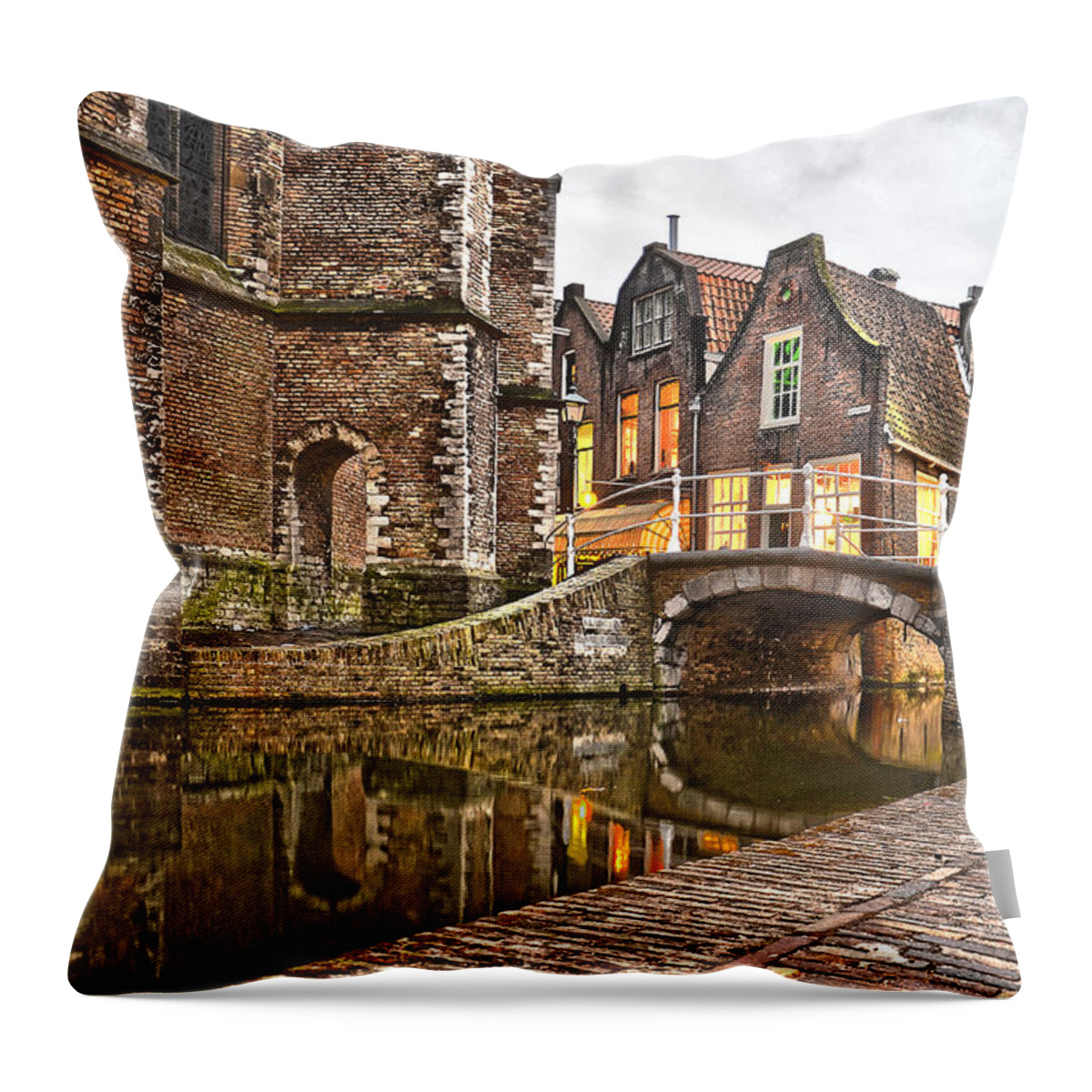 Holland Throw Pillow featuring the photograph Delft Behind The Church by Frans Blok