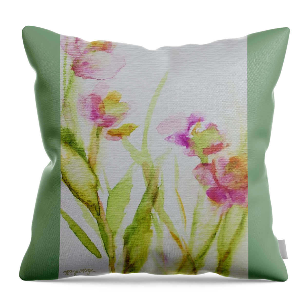 Floral Throw Pillow featuring the painting Delicate Blossoms by Mary Wolf