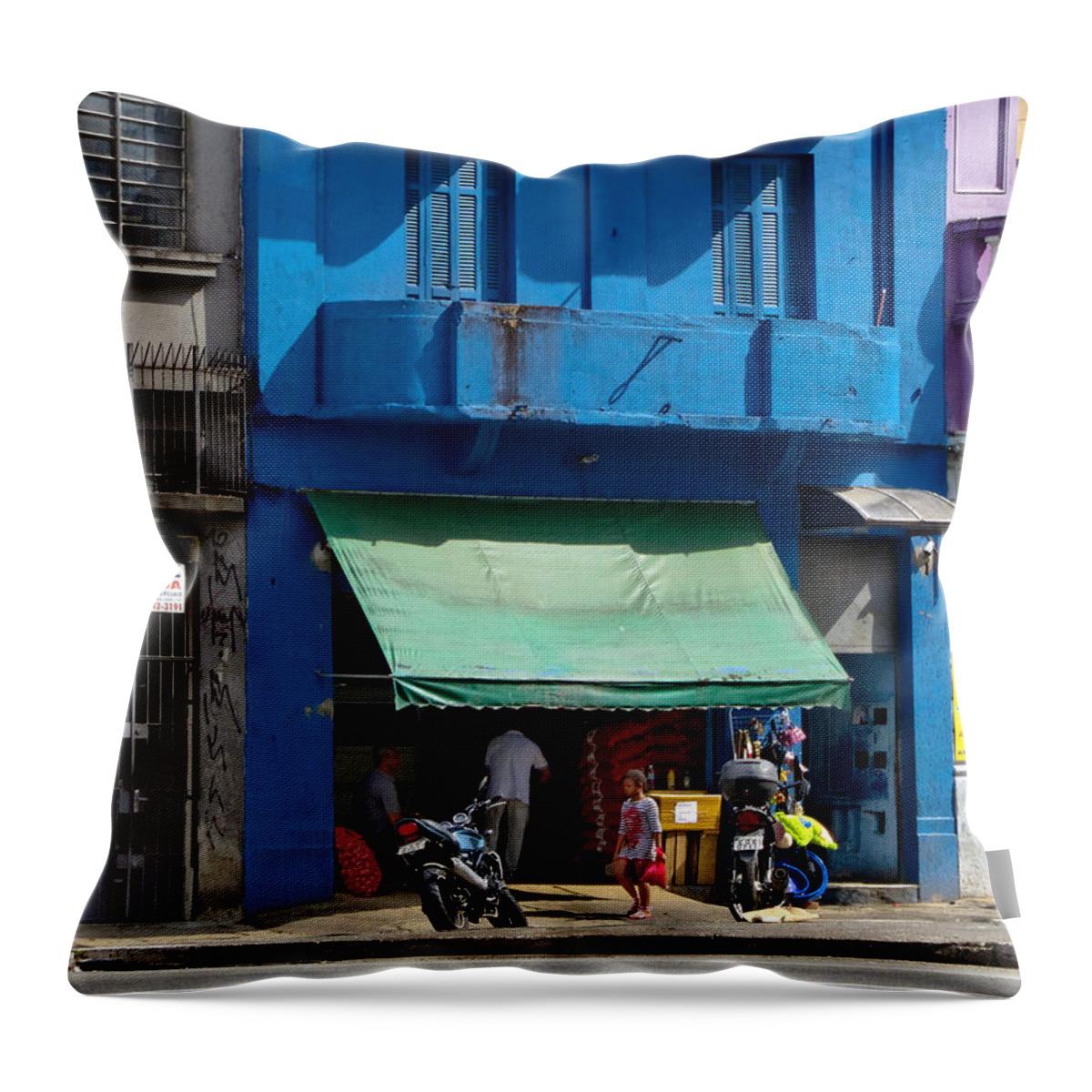 Street Photography Throw Pillow featuring the photograph Delivery Boy - Sao Paiulo by Julie Niemela