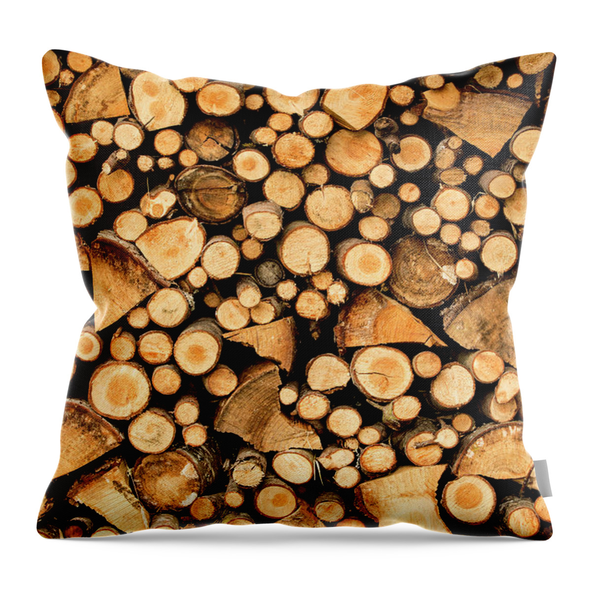 Non-urban Scene Throw Pillow featuring the photograph Densely Stacked Wood by Jtsorrell
