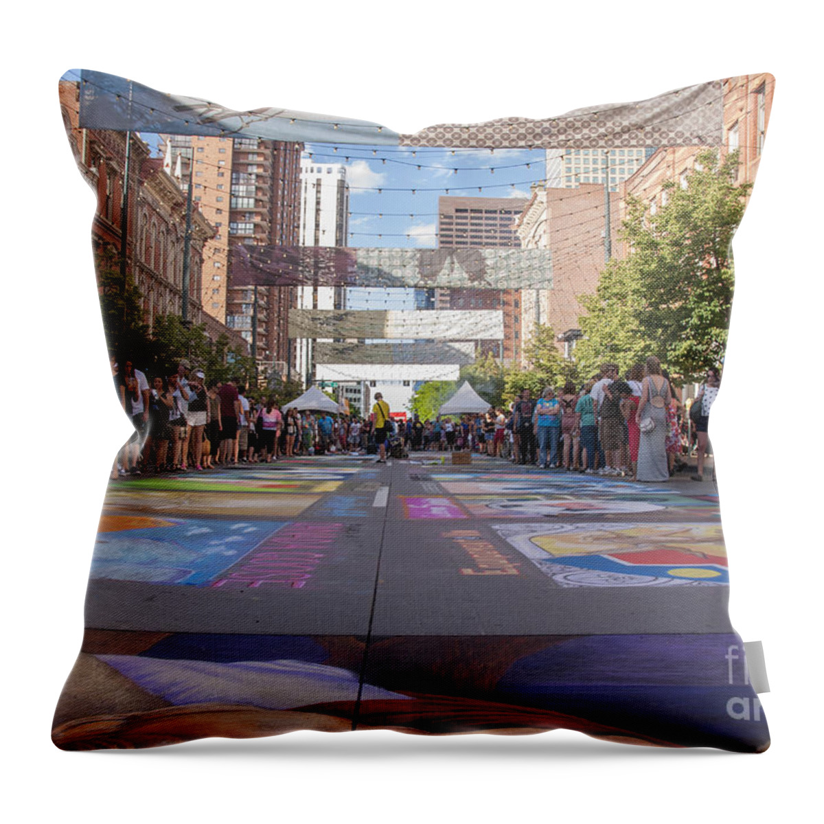 America Throw Pillow featuring the photograph Denver Chalk Art Festival at Larimer Square 2014 by Juli Scalzi