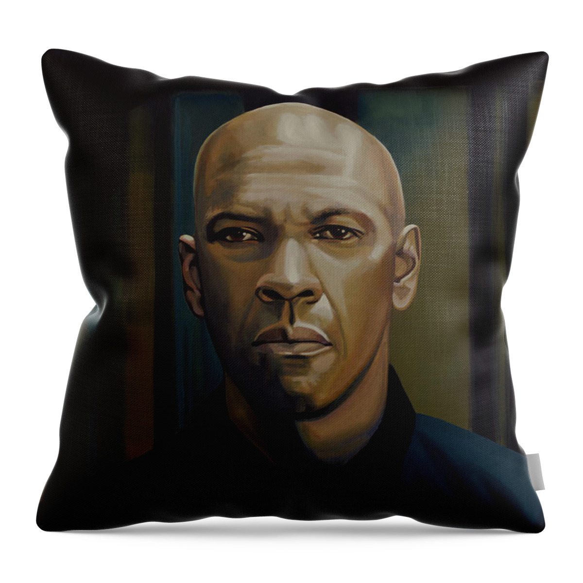 Denzel Washington Throw Pillow featuring the painting Denzel Washington in The Equalizer Painting by Paul Meijering