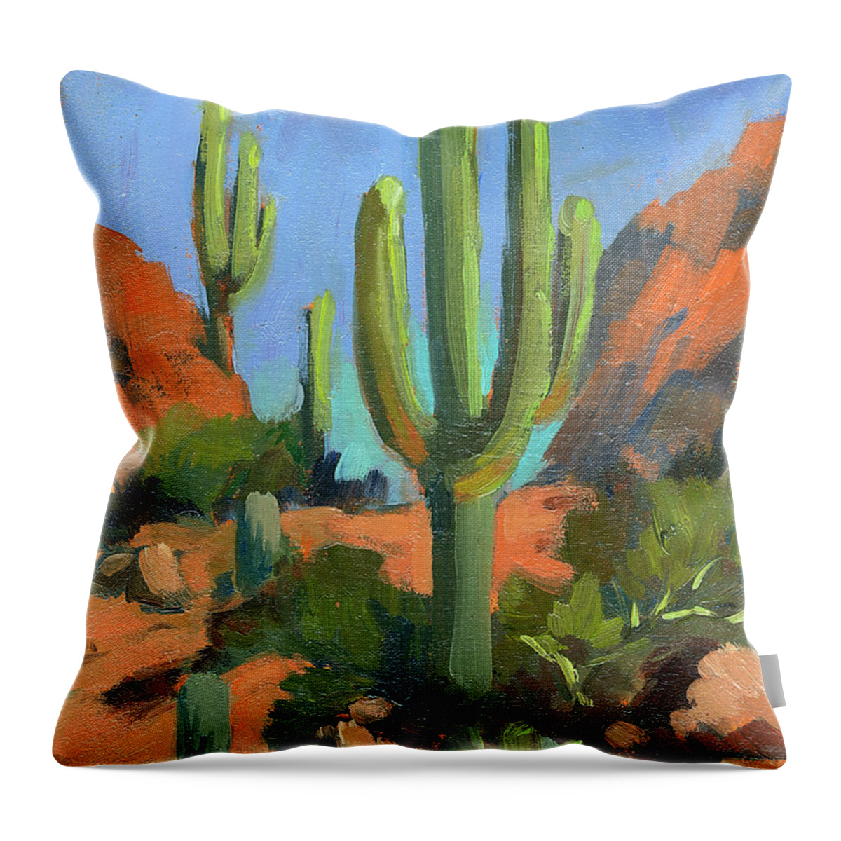 Desert Morning Throw Pillow featuring the painting Desert Morning Saguaro by Diane McClary