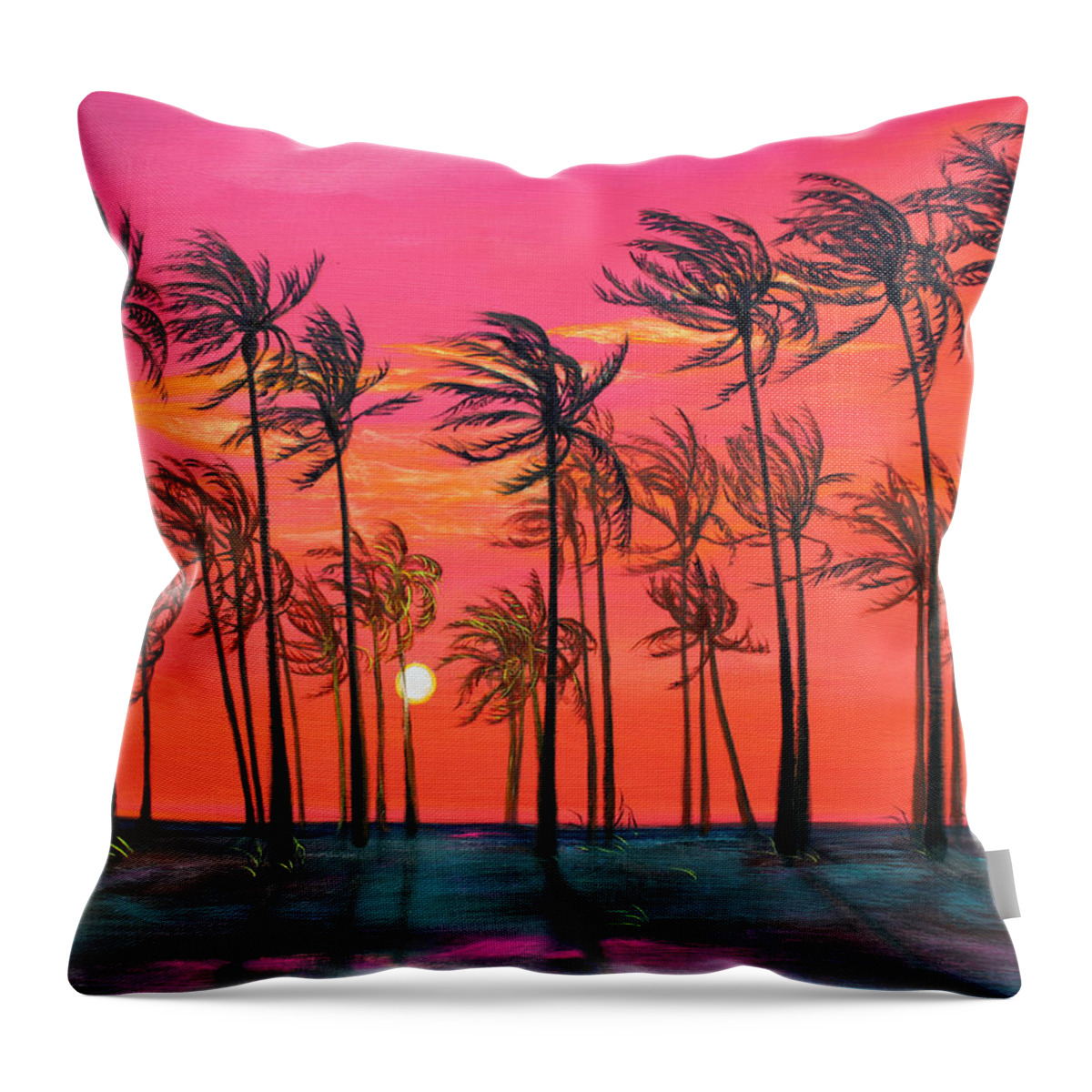 Landscape Painting Throw Pillow featuring the painting Desert Palm Trees at Sunset by Asha Carolyn Young