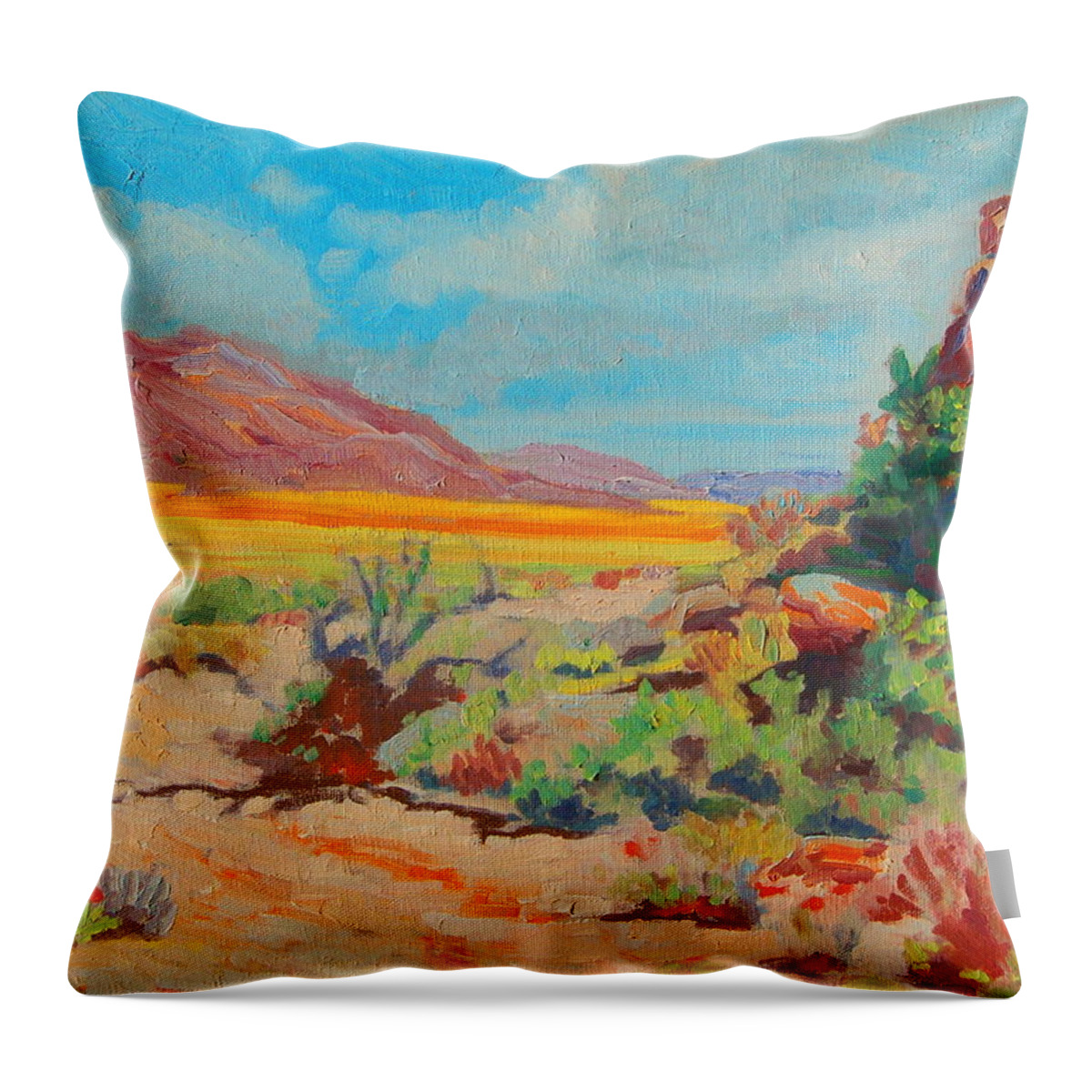 Desert Spring Flowers Throw Pillow featuring the painting Desert Spring Flowers Namaqualand with Rock Outcrop by Thomas Bertram POOLE