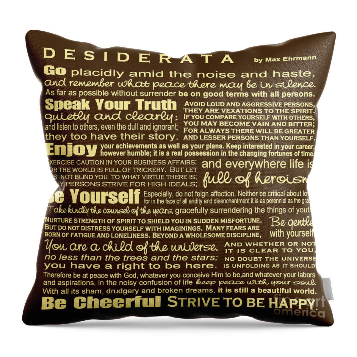 Desiderata Throw Pillow featuring the digital art Desiderata - Brown by Ginny Gaura