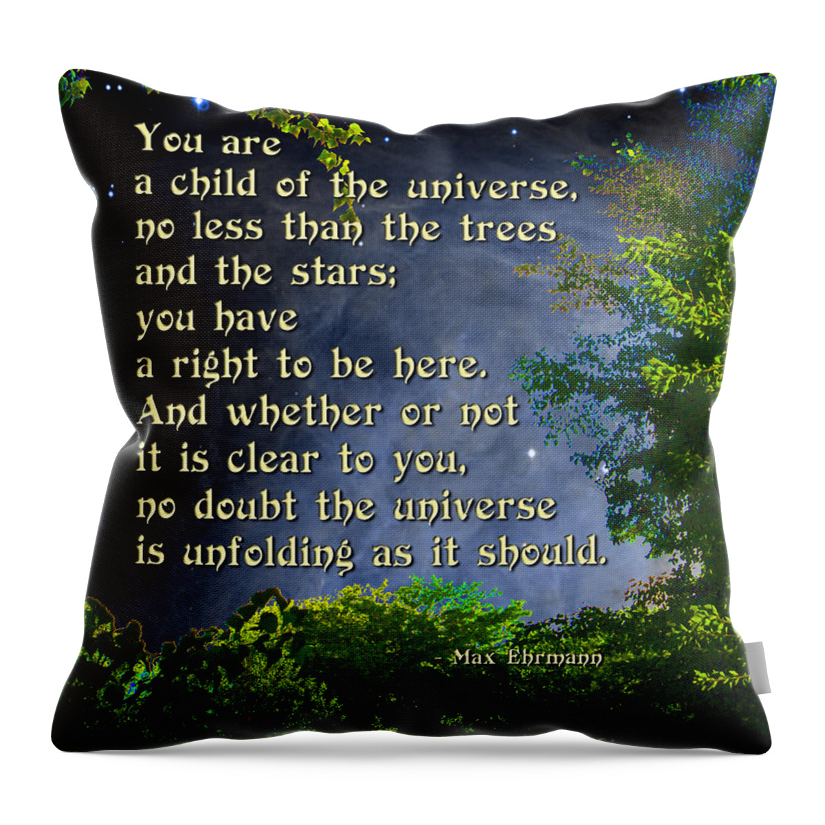 Desiderata Throw Pillow featuring the photograph Desiderata - Child of the Universe - Trees by Ginny Gaura