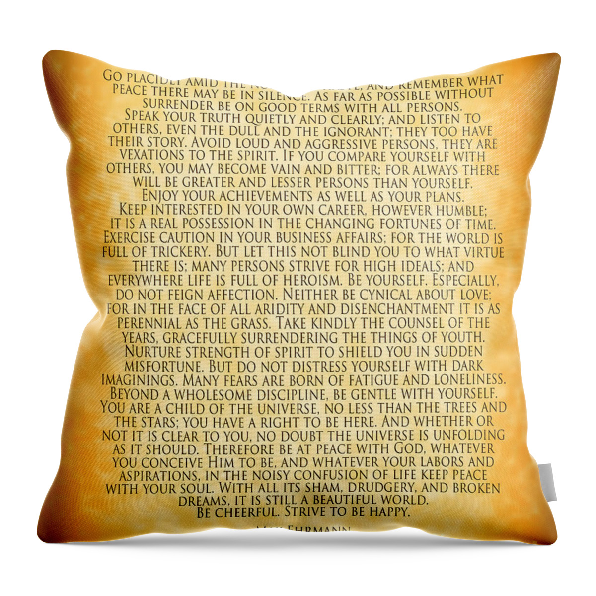 Desiderata Throw Pillow featuring the digital art Desiderata - Parchment Design by Ginny Gaura