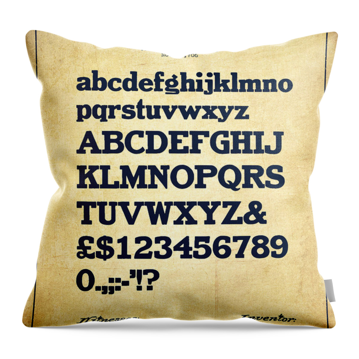 Font Throw Pillow featuring the drawing Design for a Font of Type Patent Drawing from 1905 - Vintage by Aged Pixel