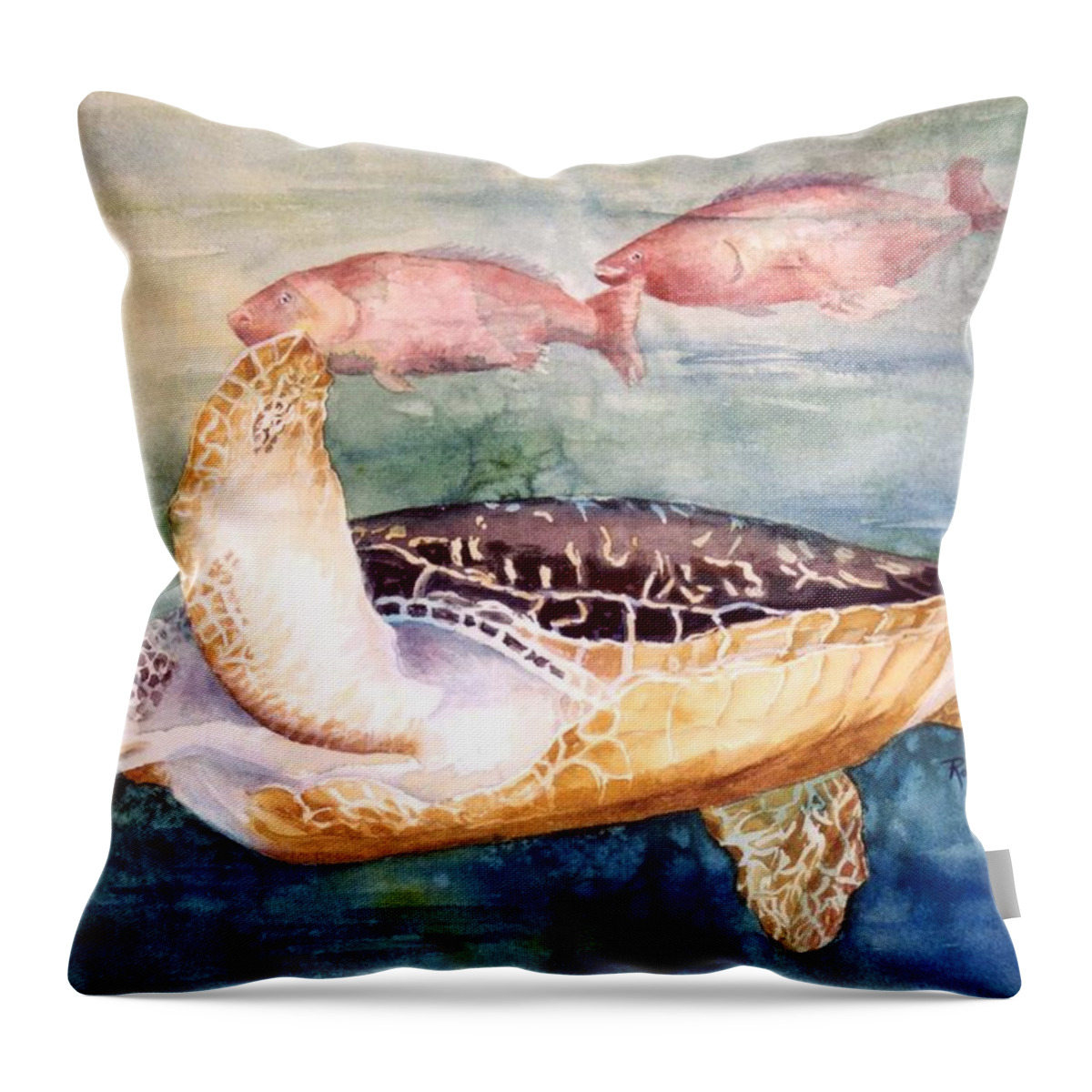 Sea Turtle Throw Pillow featuring the painting Determined - Loggerhead Sea Turtle by Roxanne Tobaison