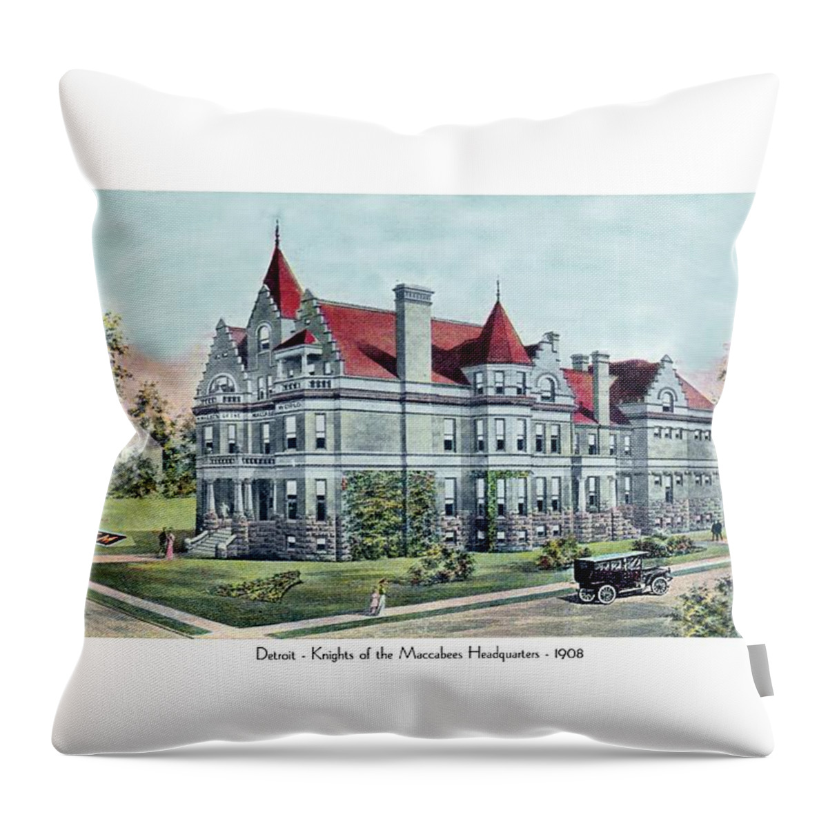Knights Throw Pillow featuring the digital art Detroit - Knights of the Maccabees Headquarters - 1908 by John Madison