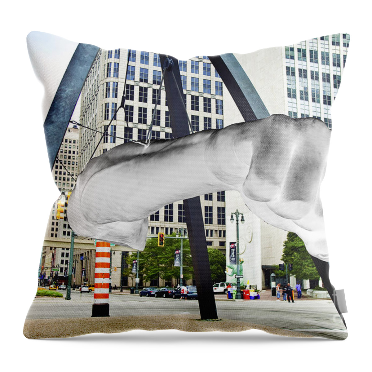 Detroit Throw Pillow featuring the photograph Detroit Fist 313 by Steven Dunn