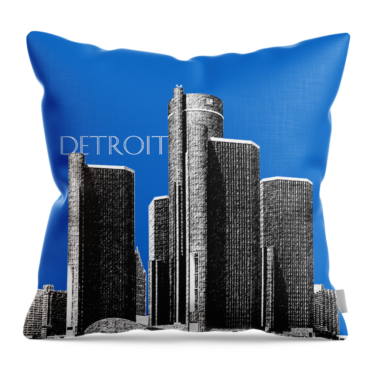 Detroit Throw Pillow featuring the digital art Detroit Skyline 1 - Blue by DB Artist