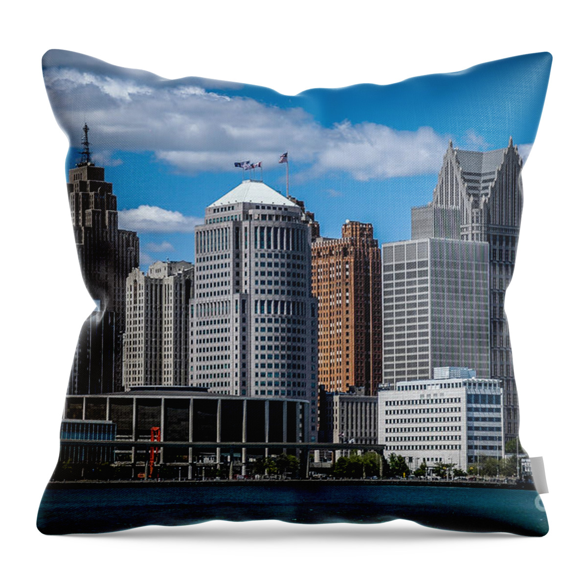Detroit Throw Pillow featuring the photograph Detroit Skyline 2 by Ronald Grogan