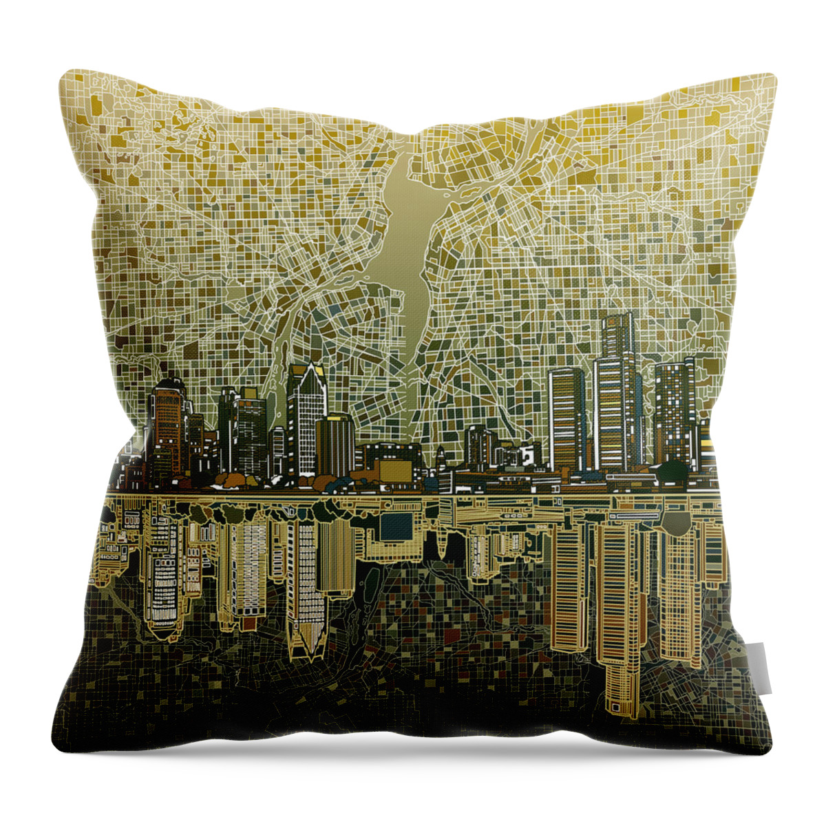 Detroit Throw Pillow featuring the painting Detroit Skyline Abstract 4 by Bekim M
