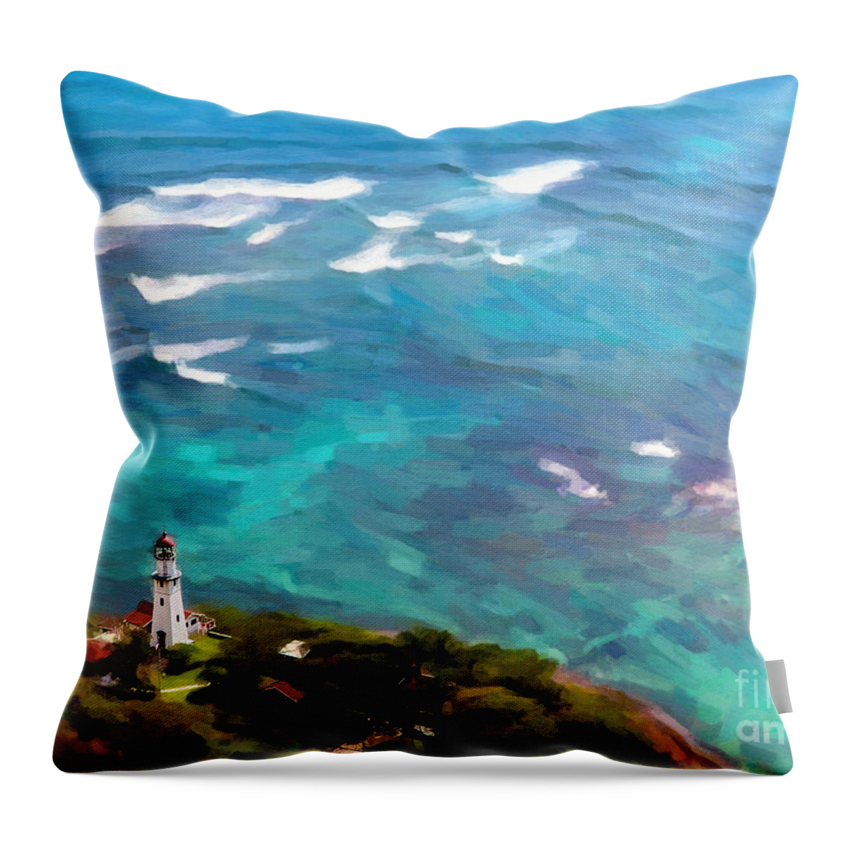 Jon Burch Throw Pillow featuring the photograph Diamond Head Lighthouse View by Jon Burch Photography