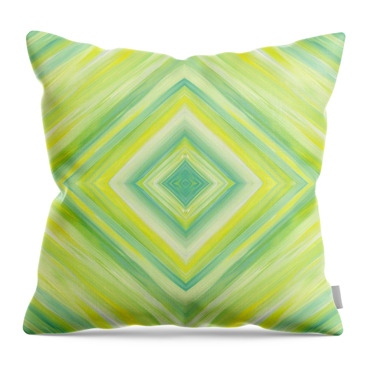 Diamond Throw Pillow featuring the painting Diamond in Green and Yellow by Barbara St Jean