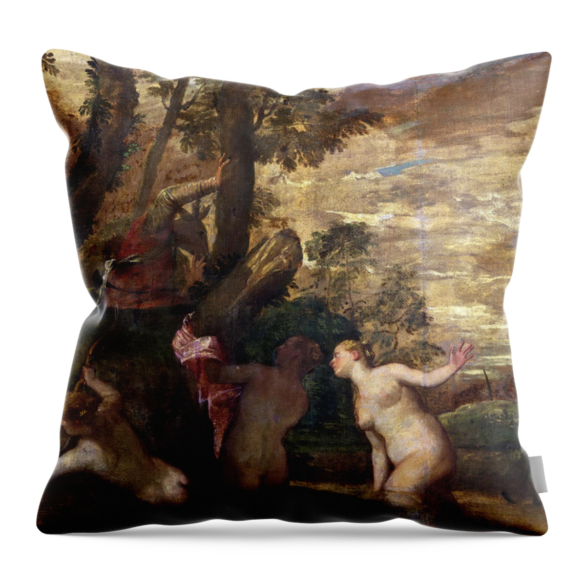 Paolo Veronese Throw Pillow featuring the painting Diana and Actaeon by Paolo Veronese