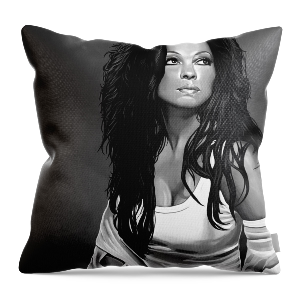 Diana Ross Throw Pillow featuring the mixed media Diana Ross by Meijering Manupix