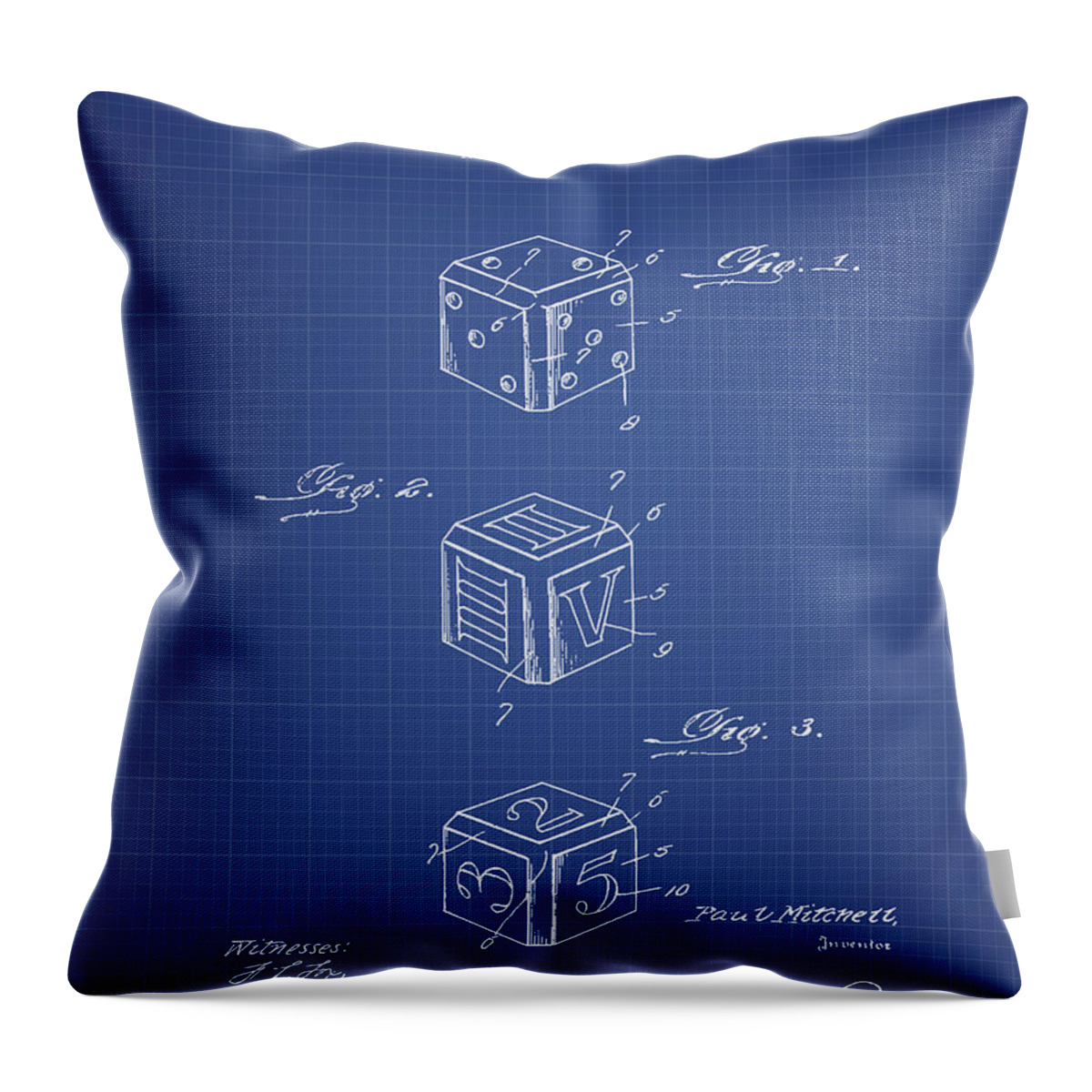 Dice Throw Pillow featuring the digital art Dice Apparatus Patent from 1925 - Blueprint by Aged Pixel