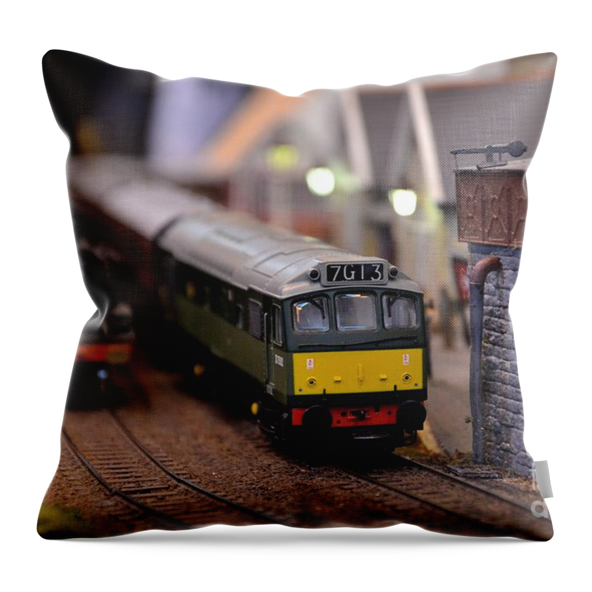 Model Throw Pillow featuring the photograph Diesel electric model train railway engine by Imran Ahmed