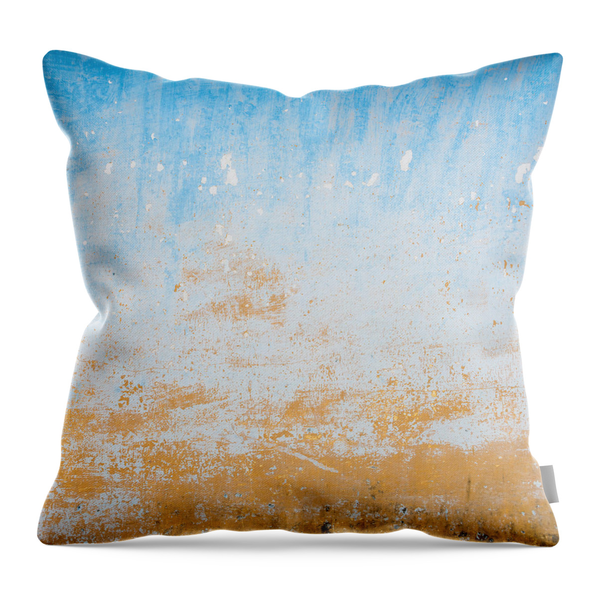 Blue Throw Pillow featuring the photograph Dilapidated beige and blue wall texture by Dutourdumonde Photography