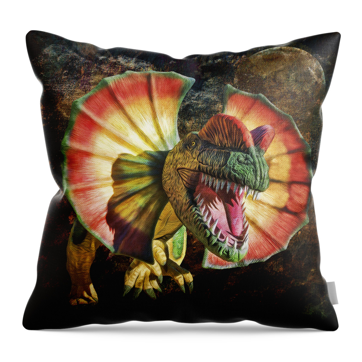 Dinosaur Throw Pillow featuring the photograph Dilophosaurus Spitting Dinosaur by Sandra Selle Rodriguez