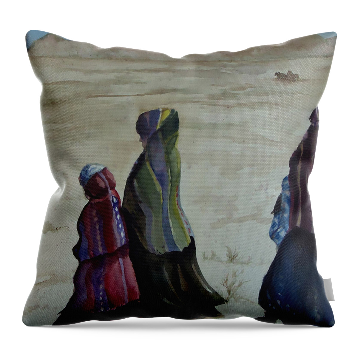 Walking From The Trading Post. People Throw Pillow featuring the painting Dineh leaving the Trading Post by Charme Curtin
