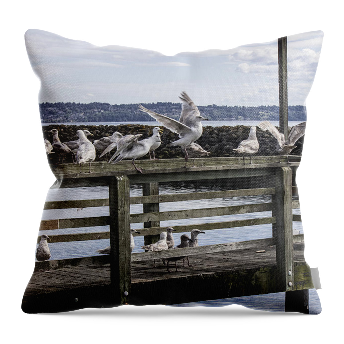 Bird Throw Pillow featuring the photograph Dinner at the Marina by Cathy Anderson