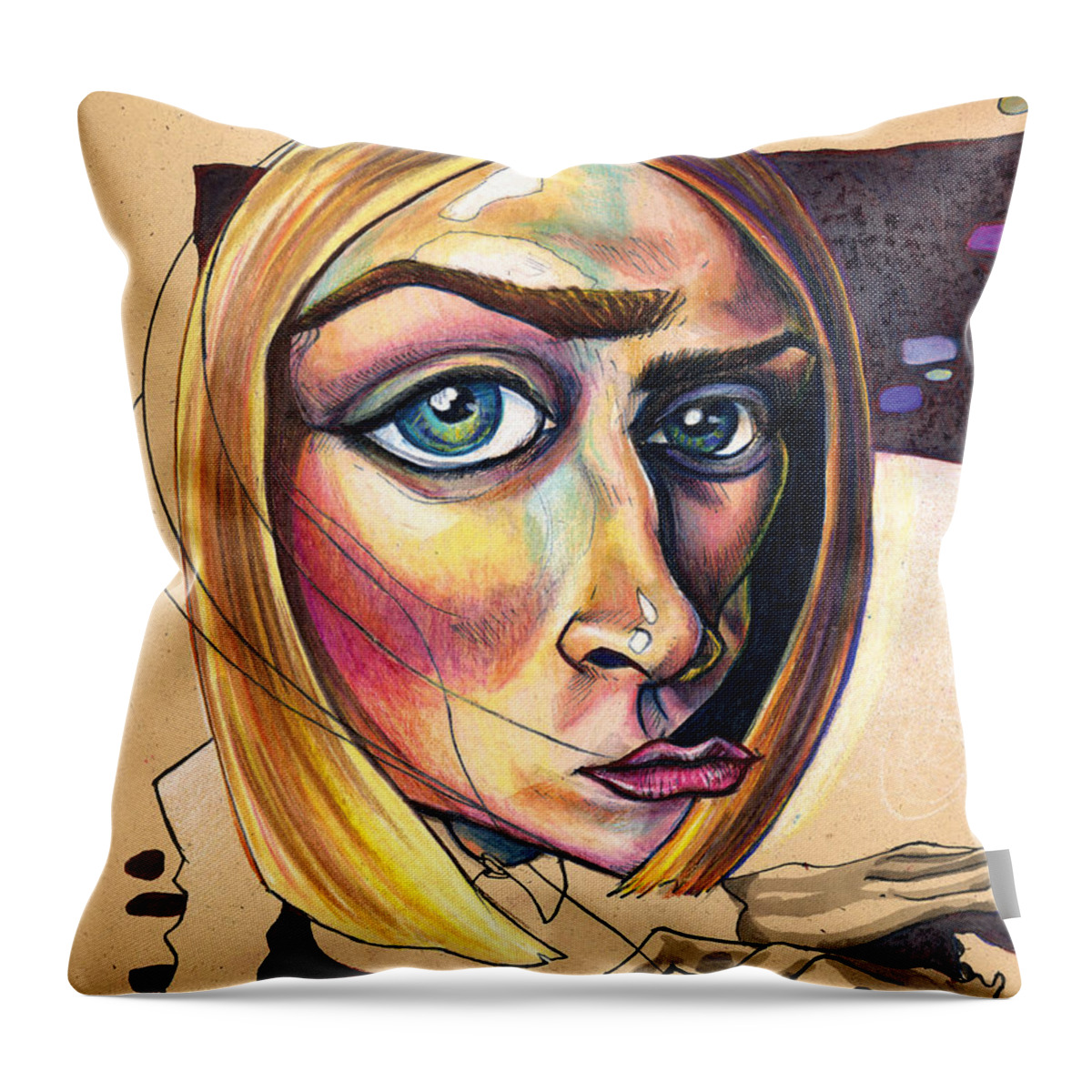 Beauty Throw Pillow featuring the drawing Distorted Beauty by John Ashton Golden